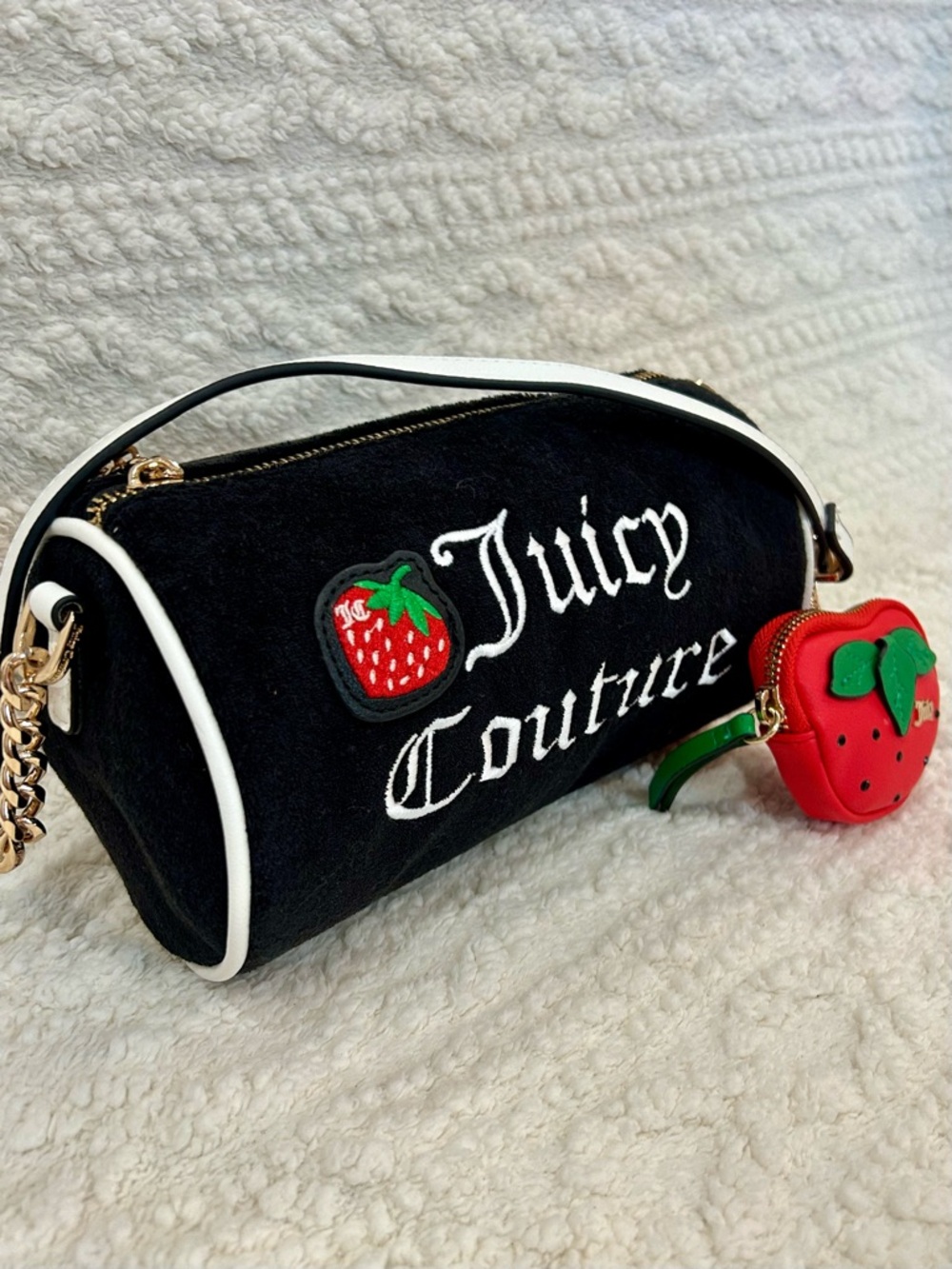 Juicy Couture Black Barrel Bag Strawberry NWT Shoulder Bag Y2K Purse